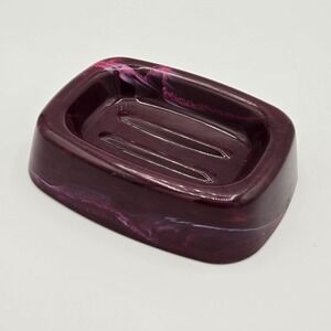 Vtg 80s 90s Hard Plastic Marbled‎ Burgundy Purple Bathroom Décor-Soap Dish